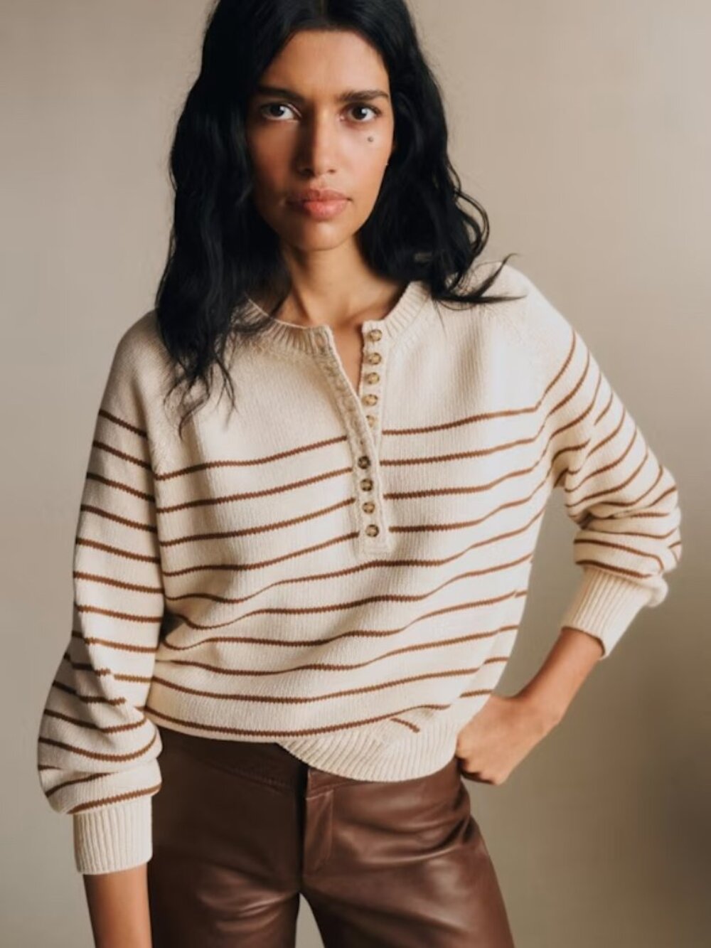 Sezane Léontine Jumper - Ecru / Camel